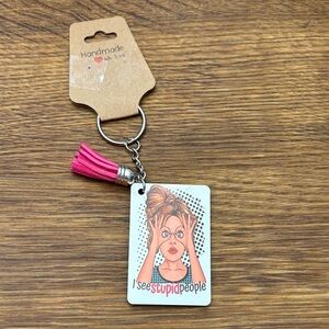 Handmade Pink Keychain with Graphic Design